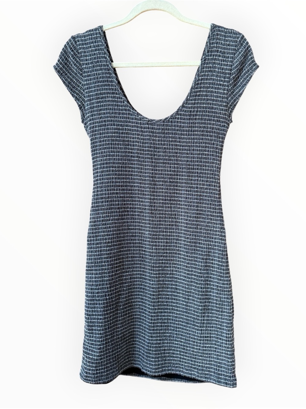 Free People Y2K Gray Mini Smocked Short Sleeve Stretch Mini Dress